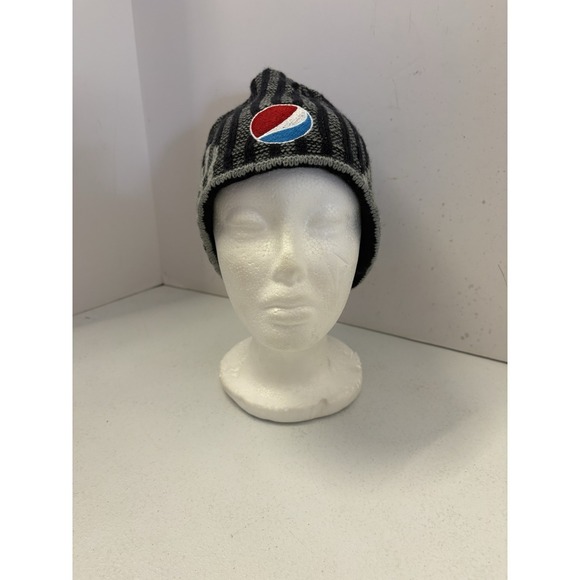 The Unbranded Brand Other - Pepsi Knit Beanie Hat‎ AJM International Black Gray Striped Winter Cap Canada